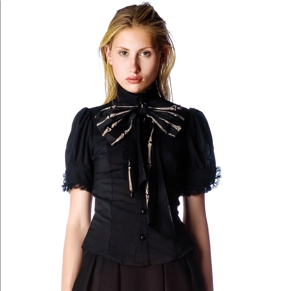 New Lip Service Lolita Bones Bones Bow Blouse